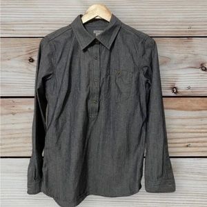 Carhartt Womens S (4-6) Long Sleeve Collared Half Button Down Shirt Denim Blue